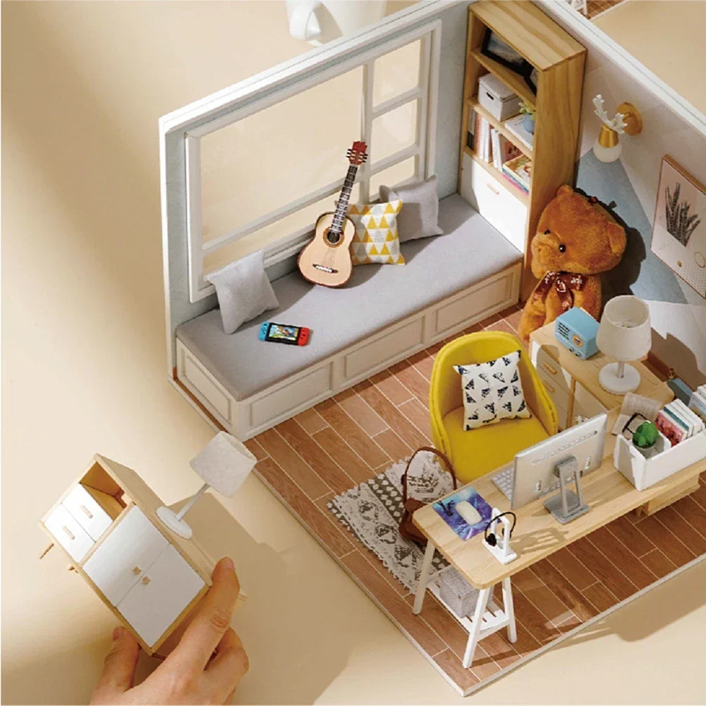 DIY 오두막 공부방 장난감 키트, 공주 인형 집 수제 모델 가구, 3D 목재 미니어처 인형 집 장난감, 생일 선물