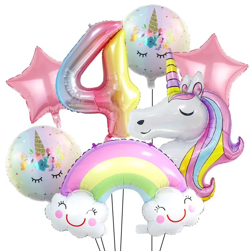 Regenbogen-Einhorn Geburtstagsdekoration Tischgeschirr Teller Tischdecke Servietten Strohhalme Partyzubehör für Kinder Ballon Tortendekoration Banner – Detail 27