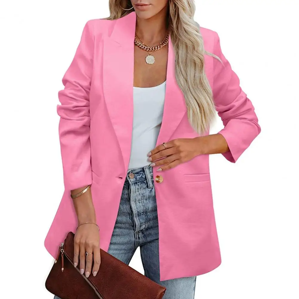 

Women Jacket Chic Women's Business S Single Button Lapel Suit Jackets with Pockets Anti-wrinkle Fabric for Formal Commute Spring