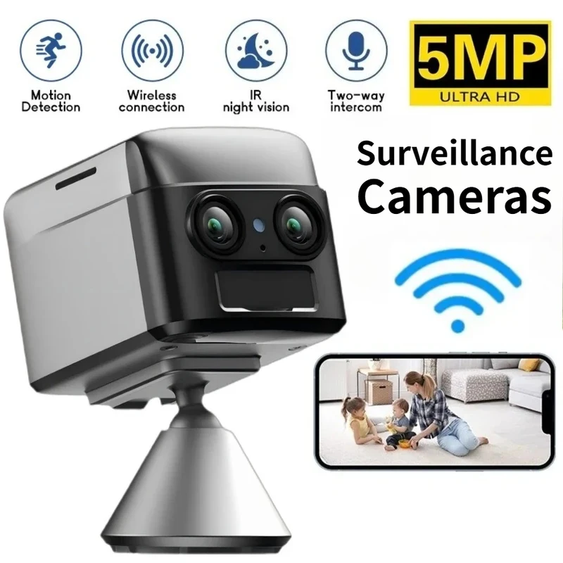 미니 와이파이 카메라 인간 모션 감지 적외선 야간 투시경 듀얼 렌즈 캠 야외 홈 모니터 보안 감시 카메라