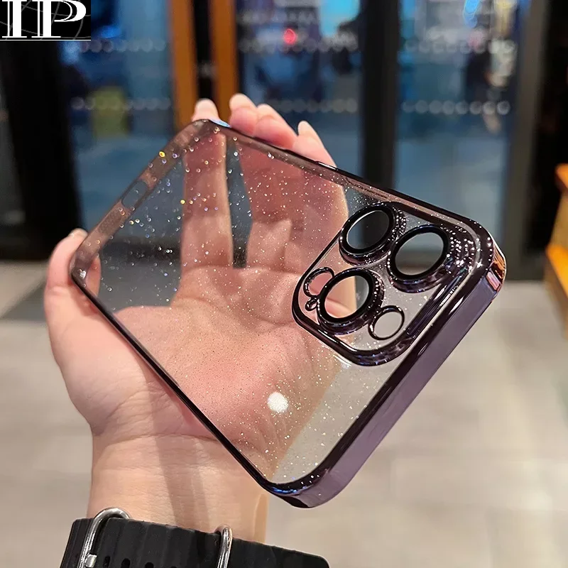

Роскошный блестящий чехол с гальваническим покрытием для телефона IPhone 11 15 12 13 14 Pro Max, Защитный Прозрачный ударопрочный чехол