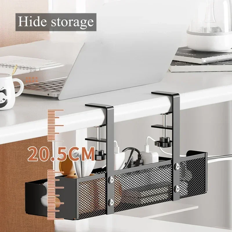 No-Drill Under-Desk Cable Organizer Tray Easy-Install Metal Cable Wire Tray Management for Office Home Power Strip Cord Holder