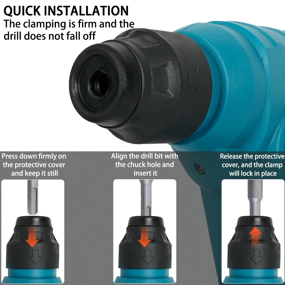600W Cordless 3600rpm Electric Rotary Hammer Rechargeable 8600ipm Electric Hammer Drill For Makita 18V Battery 4