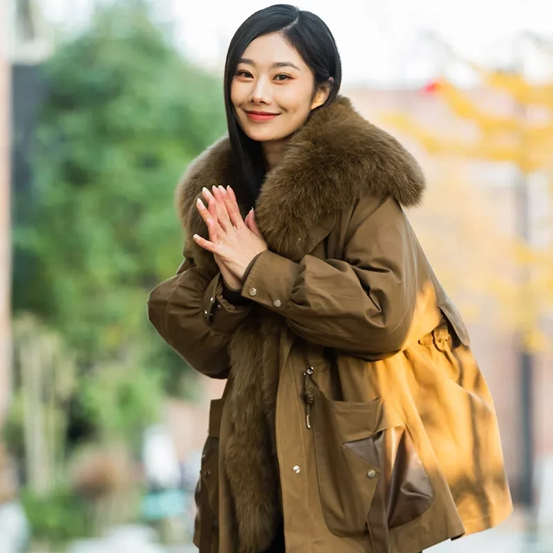 Fox Fur Pie to Overcome the New Korean Version of 2022 All-match Detachable Rabbit Fur Collar Thick Coat Women's Drawstring Coat