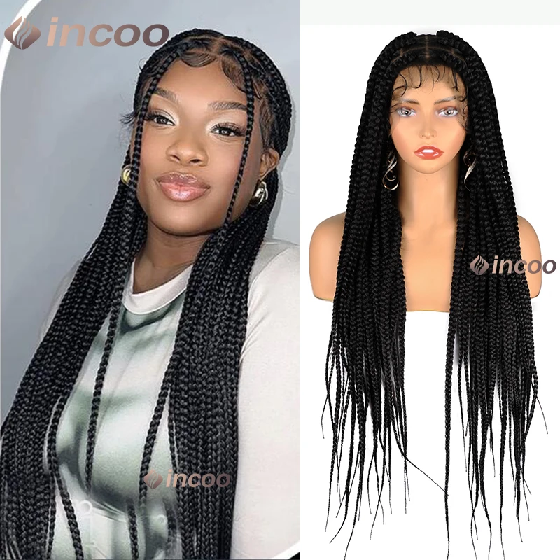 

INCOO 36Inch Larger Box Braid 360 Full Lace Wigs For Black Women Synthetic Knotless Faux Locs Braid Wig Cornrow Braids Lace Wig