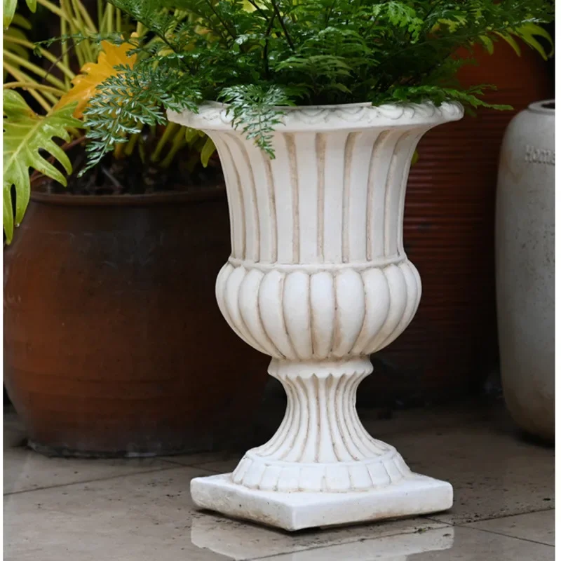Vintage Plant Stand Large Caliber Trophy Flower Pot Garden Landing, Succulent Container, High Footed Roman Gardening Decorations