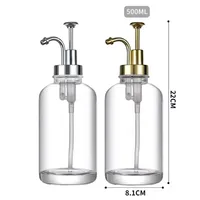 Nouveaux distributeurs de savon en verre de 500 ml, distributeur de savon liquide portable amélioré avec pompe, flacon transparent pour liquides, distributeur de sirop de café 6