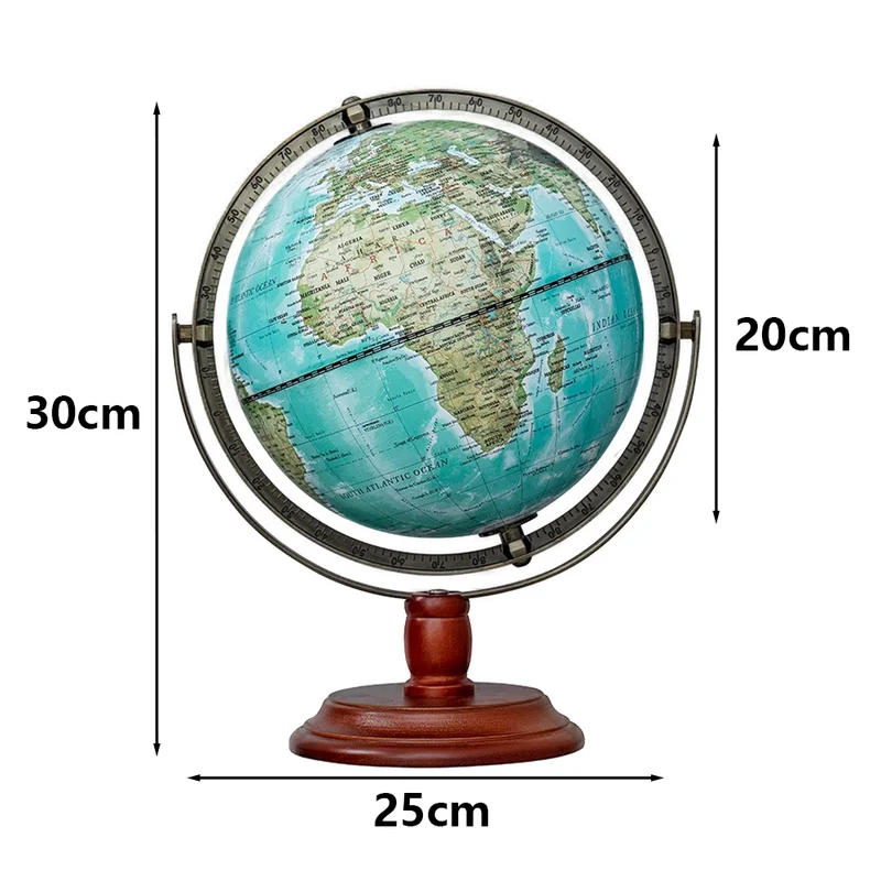 20cm 공작 녹색 영어 유니버설 지구본 25cm 실버 메탈 지지대 영어 세계 지구본 레트로 패션 회전 지구 지도