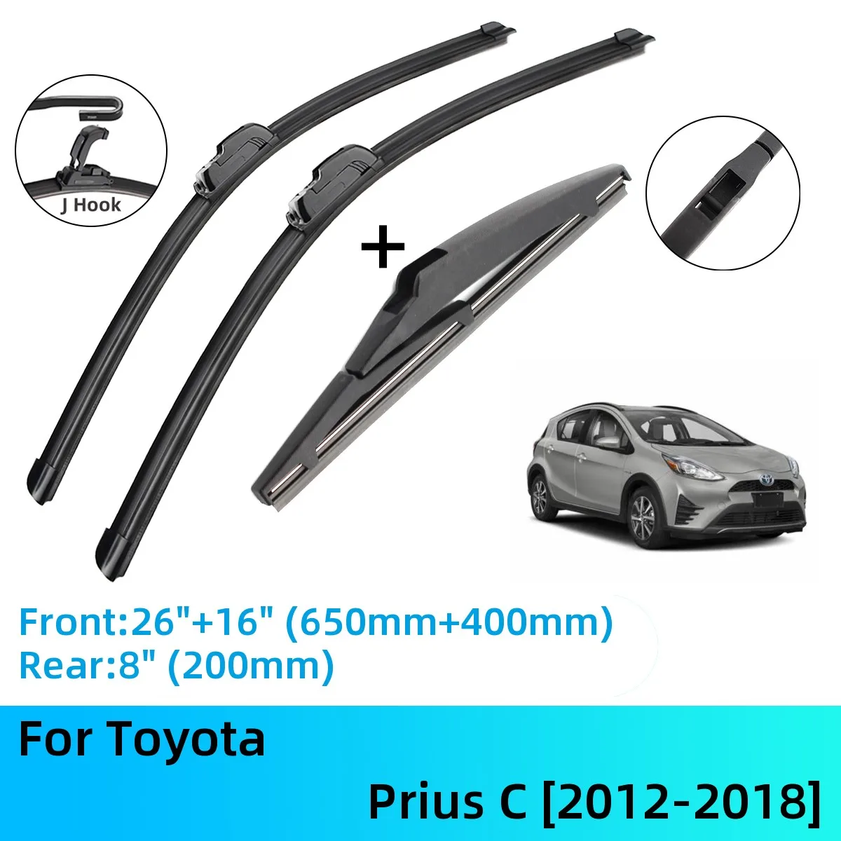 For Toyota Prius C Front Rear Wiper Blades Brushes Cutter Accessories J U Hook 20122018 2012