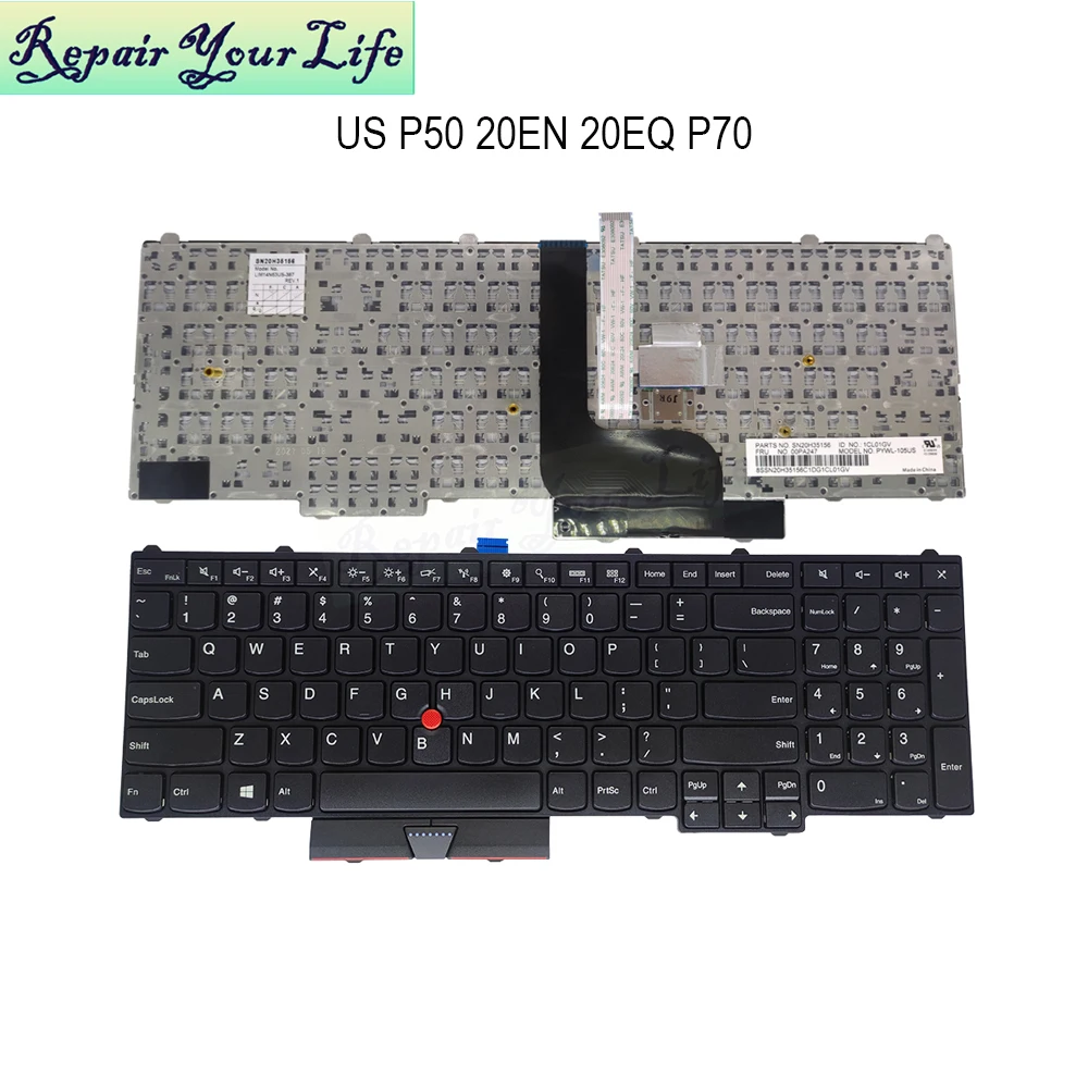 

US pc laptop keyboard for Lenovo ThinkPad P50 20EN/20EQ P70 20ER 00PA247 00PA277 00PA329 English trackpoint keyboards PYWL-105US