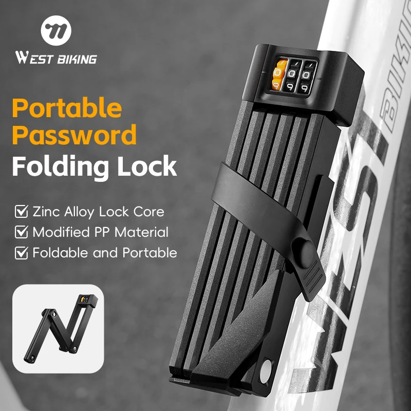 WEST BIKING Portable Folding Lock Password Zinc Alloy Core Security Anti-theft Foldable Cycling MTB Road Bicycle Electric Bike