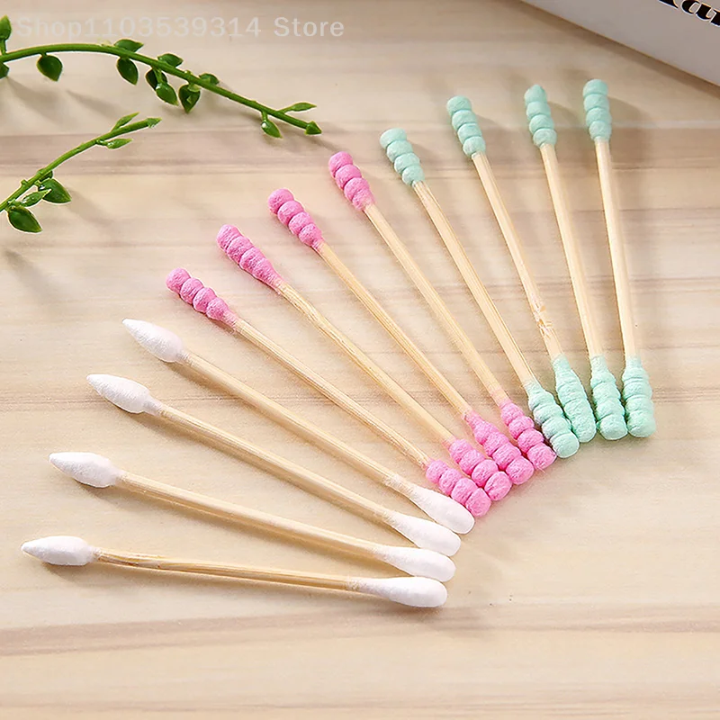 100pcs Pack Double Head Cotton Swab Women Makeup Cotton Buds Tip For Medical Wood Sticks Nose Ears Cleaning Health Care Tools