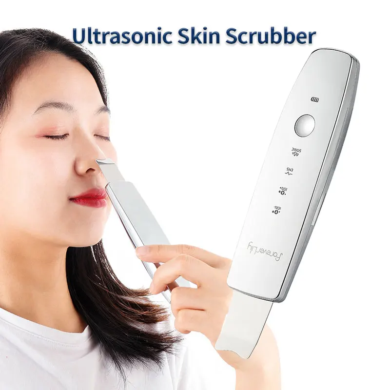 Foreverlily Ultrasonic Skin Scrubber Vibration Beauty Machine EMS Facial Peeling Ion Pore Clean Remove Blackhead Exfoliation blackhead remover facial cleaner facial scrubber