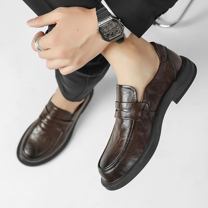 2023 Fashion New Men's Business Dress Shoes Lace Up Work Shoes Men's Genuine Leather Shoes Park Walking Shoes Free Delivery