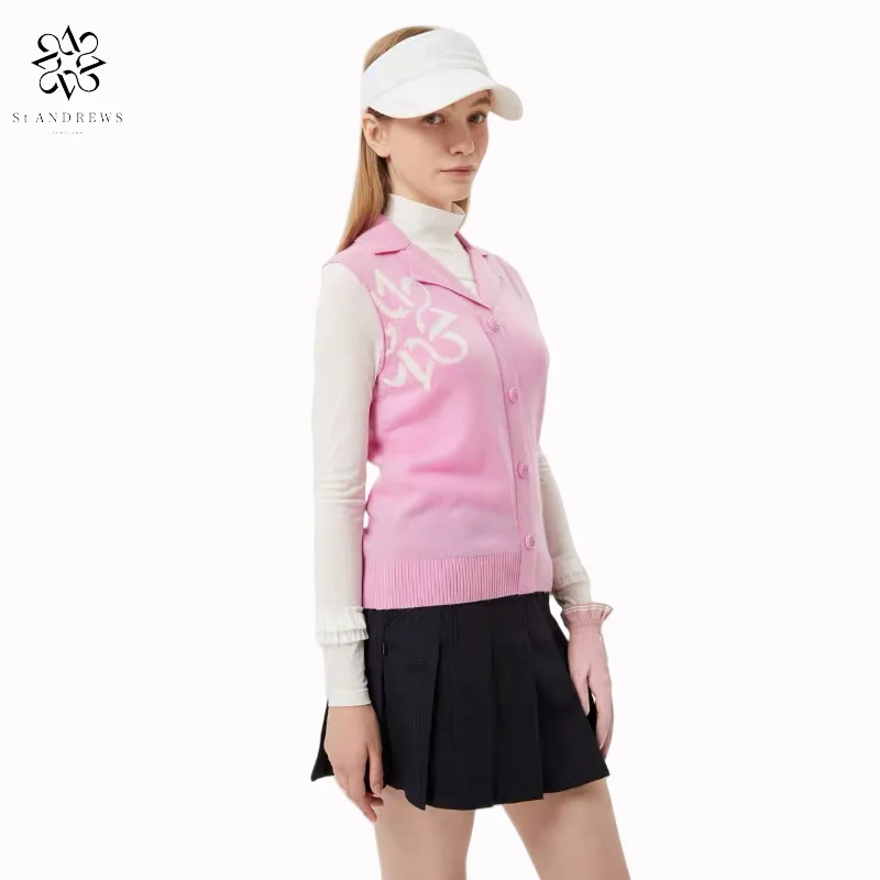ST ANDREWS 2024 Autumn New Women's Golf Clothing Button Rabbit Velvet Knitted High Elastic Outer Vest 4