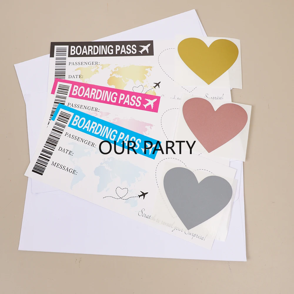 1Set Boarding Pass Theme Scratch Off Game Card Wedding Invitation Cards with Envelope for Birthday Bachelorette Party Decoration greeting cards wedding invitations wedding envelopes
