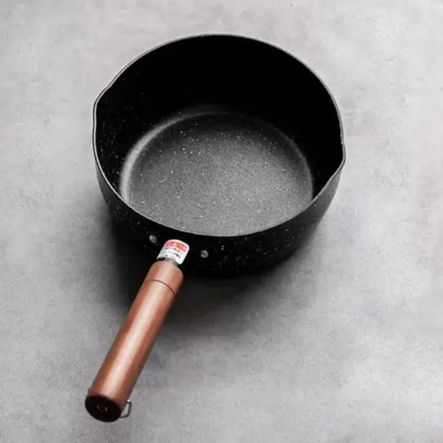 Pentola per il latte antiaderente Manico in legno Pentola per zuppa universale in stile giapponese con coperchio e beccuccio versatore Pentola per alimenti per bambini 5