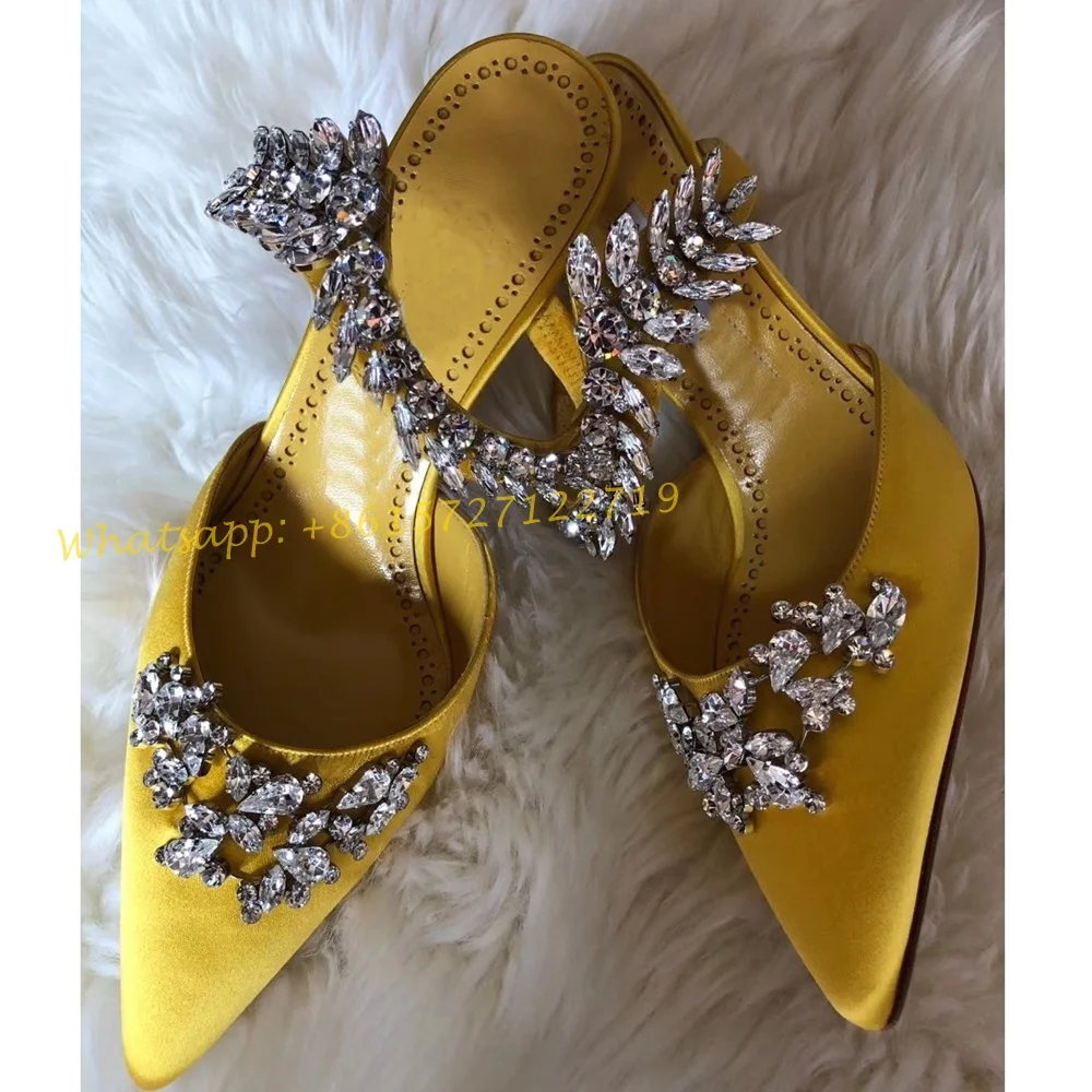 Mules de cristal con punta puntiaguda para mujer, zapatillas de tacón alto de lujo para fiesta de verano, traje Sexy, novedad