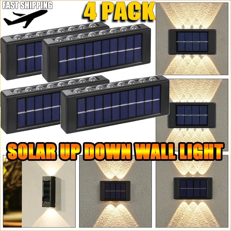 Solar Wall Lights Outdoor Warm/White Solar Wall Mount Porch Lamp Up And Down Lighting For Garden Street Landscape Balcony Patio