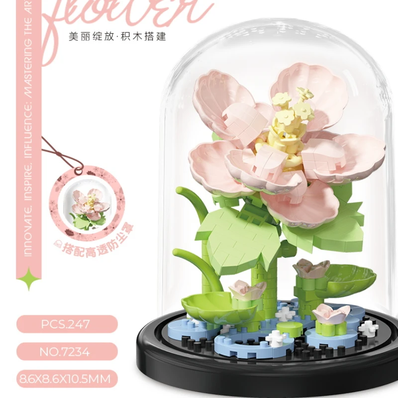 Flower Bouquet Bonsai Building Blocks Artificial Plastic Plant Dust Cover Micro Model Home Decoration Toy For Kid Birthday Gift 4