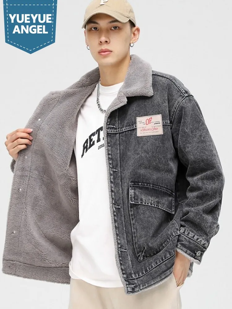 

Fashion Men Winter Thick Fleece Linining Denim Jacket Casual Work Cargo Coat Single Breasted Cowbody Outerwear Top Plus Size 8XL