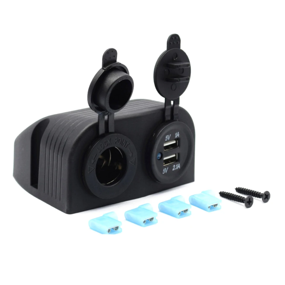 Presa accendisigari, doppia porta USB 2.1A, presa DC 12V, interruttore e display LED voltmetro presa di alimentazione caricabatteria per auto impermeabile per auto 12V/24V, barche e marine, moto, CA