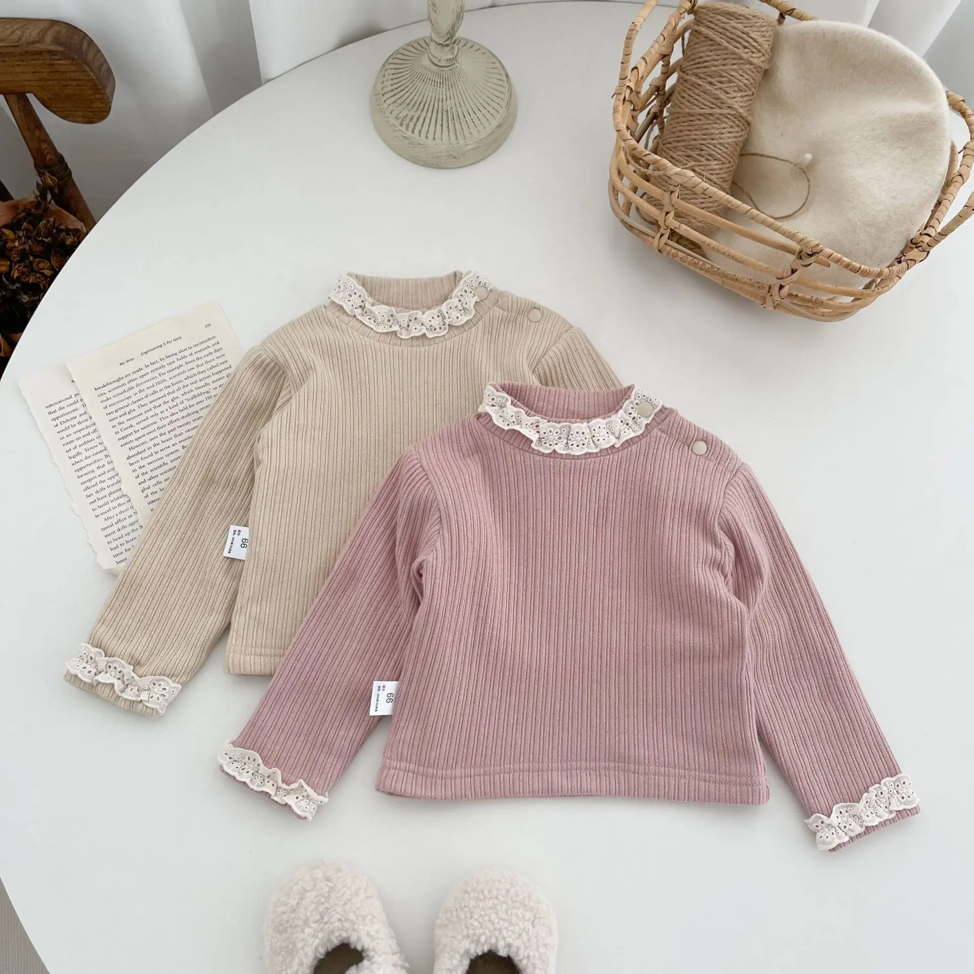 

Baby Long Sleeve T-Shirt Autumn Winter Infant Girls Fleece Lace Turtleneck Bottoming Shirt Warm Tops Toddler Kids Cotton Tshirt