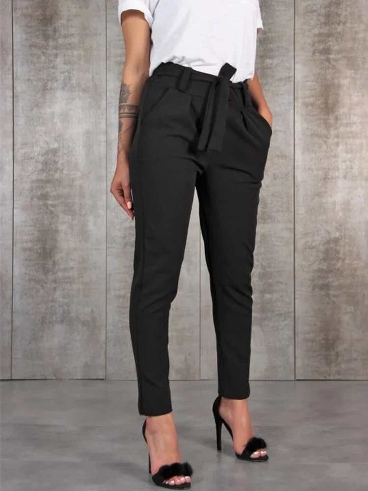 2023 new Spring Summer Autumn Casual Slim Chiffon Thin Pants For Women High Waist Black Khaki Green Pants Woman Trousers autumn winter corduroy fashion loose wide leg pants high waist elastic band korean women thicken casual khaki straight trousers