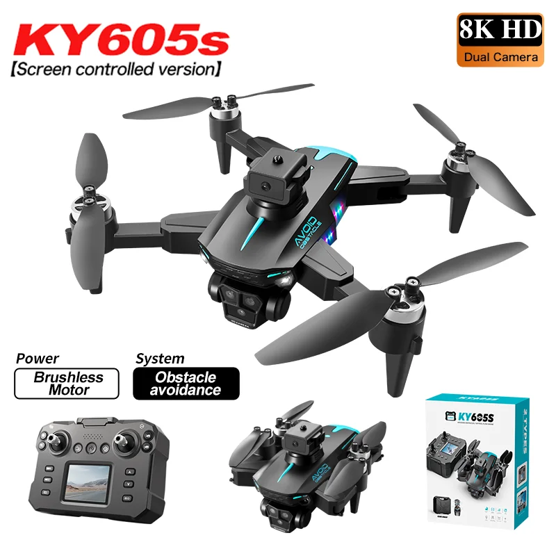 New KY605S Drone with screen 8K Professinal Three Camera Optical Flow Localization 360 Obstacle Foldable Avoidance RC Quadcopter