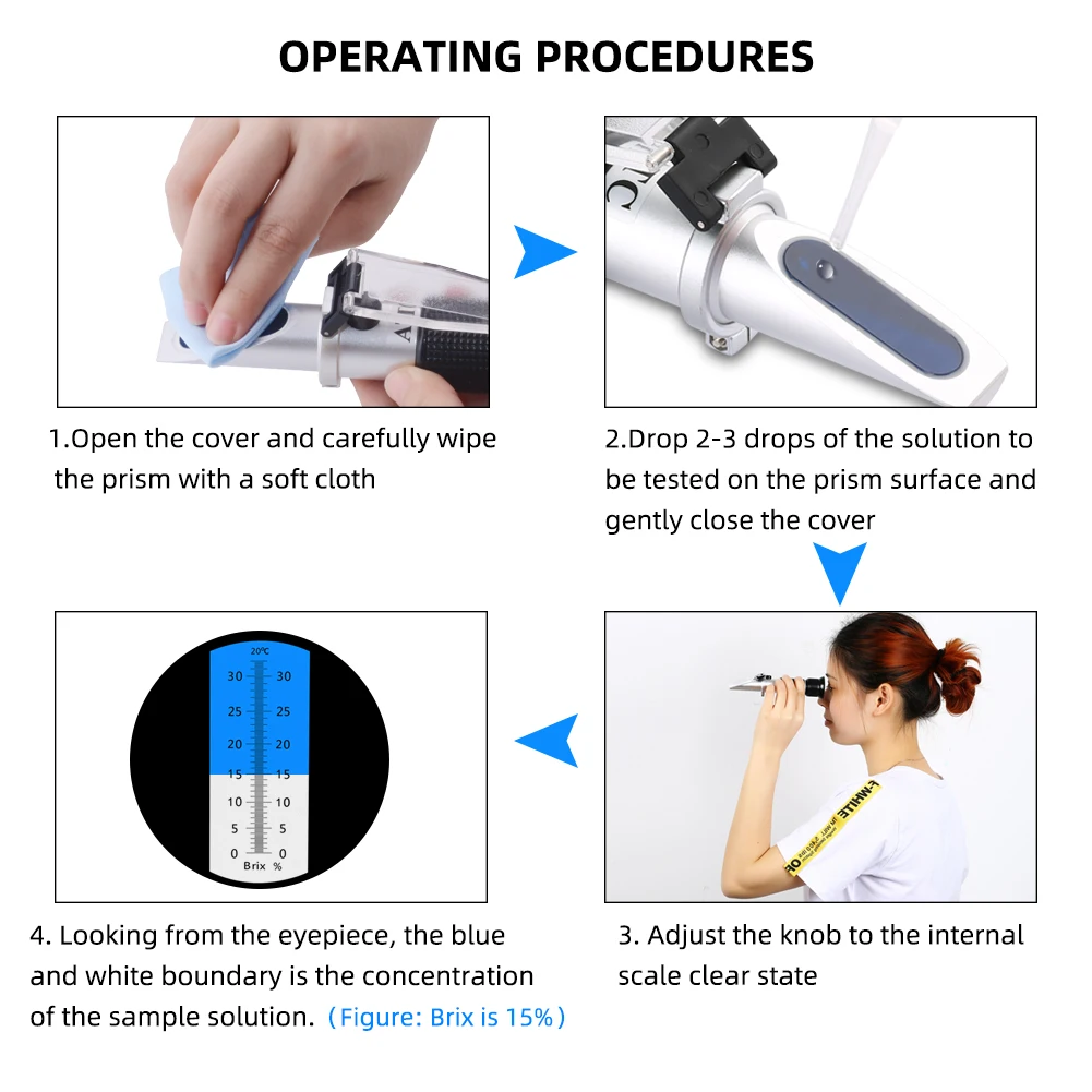 0-32% Brix Refractometer ATC Hand Held Fruit Juice Brix Sugar Beer Optical Test