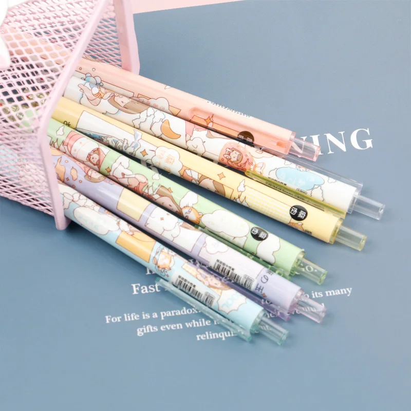 

0.5mm 6 Pieces/Pack of Black Gel Pen Cute Creative for Girl Students with Signature Liquid-link Pen Writing Office Supplies