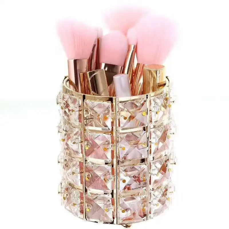 Europe Metal Makeup Brush Storage Holder Test Tube Eyebrow Pencil Organizer Bead Crystal  Jar Jewelry Diamond Cosmetic Box lw037 fabric storage cubes