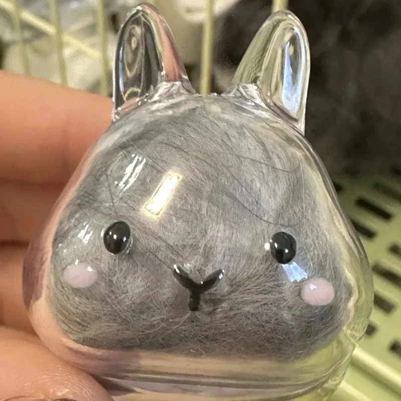 4PCS DIY Souvenirs Cute Rabbit Shape Storage Pendant Keychain Acrylic New Transparent Pet Hair Fur Capsule Backpack Keyring