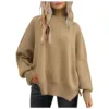 Fashion Solid Crew Collar Knitted Crew Neck Batwing Long Sleeve Knit Side Slit Pullover Women'S Clothing свитер женский оверсайз 2