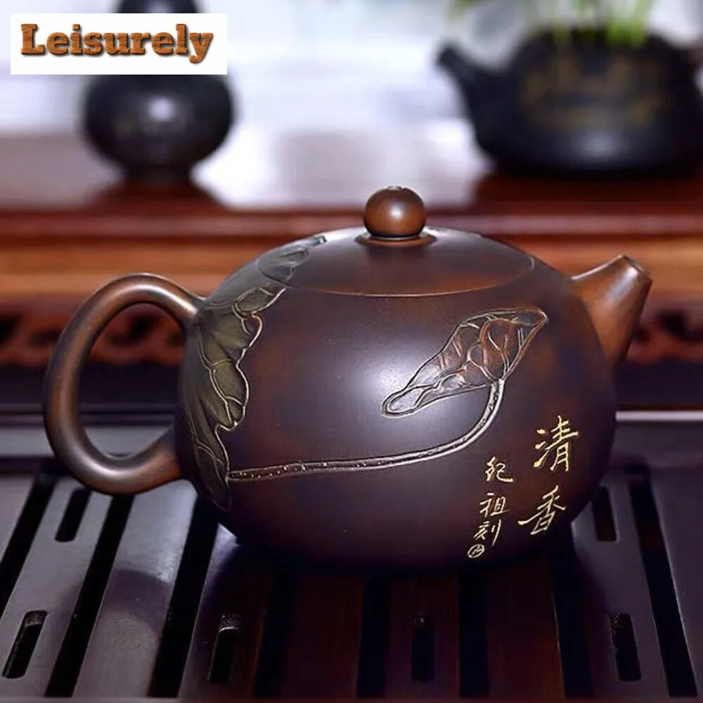 500ml Qinzhou Nixing Pottery Teapot  Fully Handmade Xishi Pot Famous Master Carved Fish Kettle Large Capacity Teaware Collection