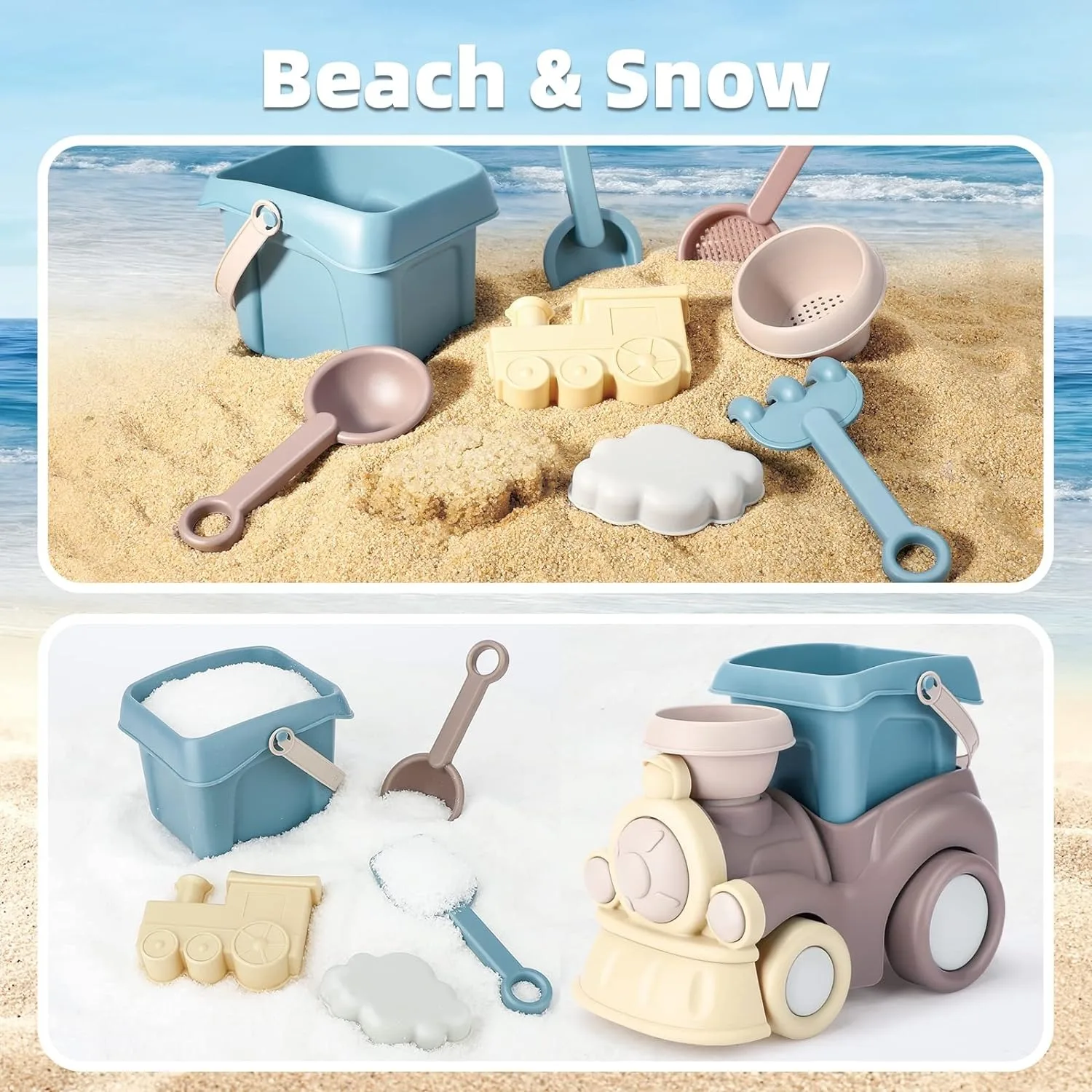 Beach Toys for Toddlers Kids Sand Toys Train Beach Truck Beach Bucket Scoop Trowel Colander Rake Sand Castle Toys Sandbox Toys 6