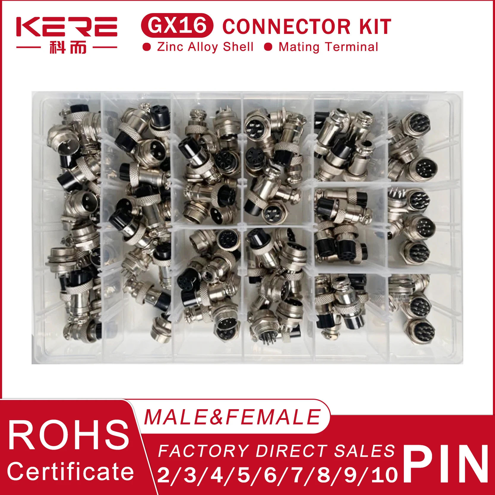 

KERE GX16- 2 3 4 5 6 7 8 9 10Pin Kit Nut Male&Female Fixed Type Aviation Plug Socket Circular Electric Wire Panel Connector