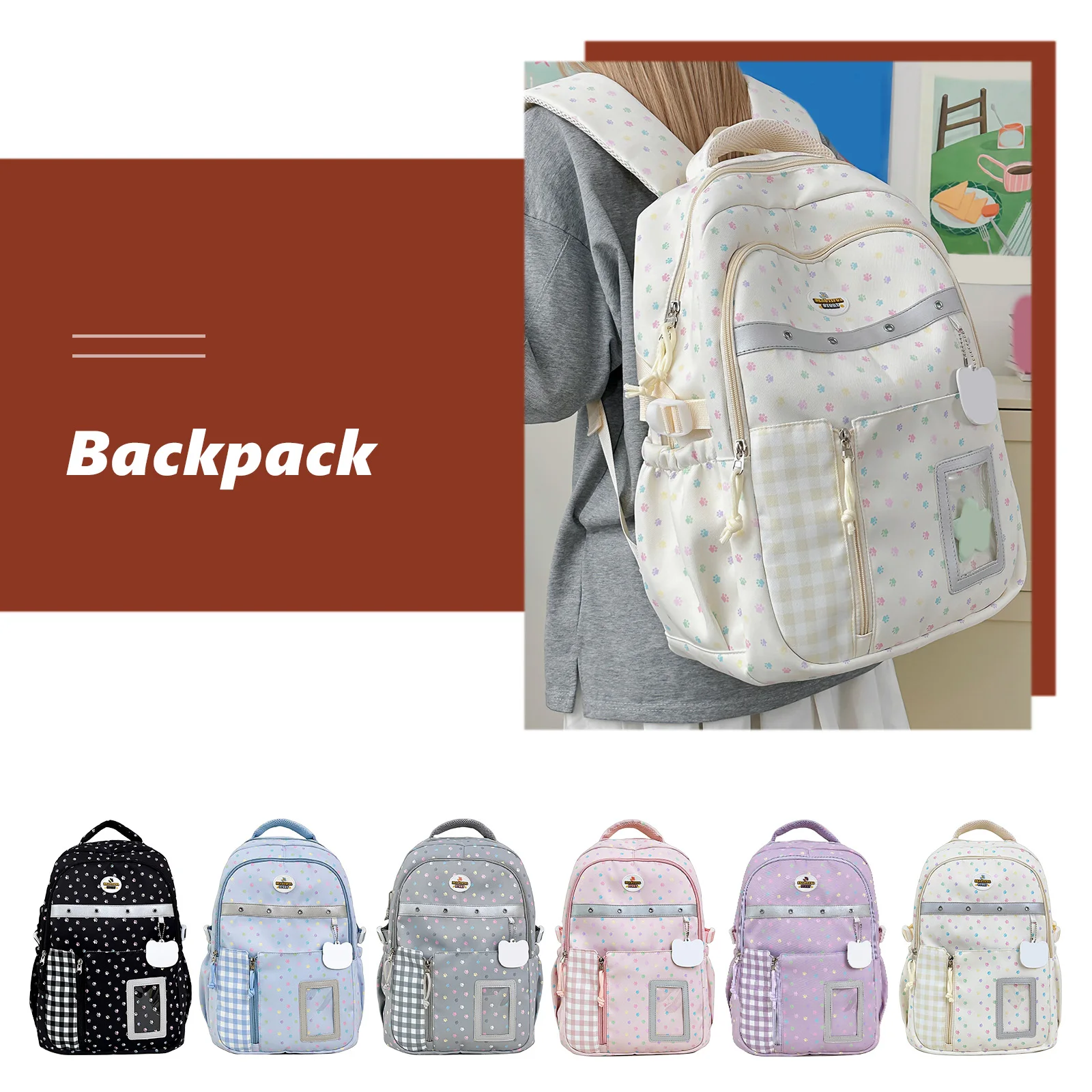 Dog Paw School Backpack for Teens Girls Students Ita Bag Campus Bookbag Light Travel Rucksack for Outing Travel Commuting 1