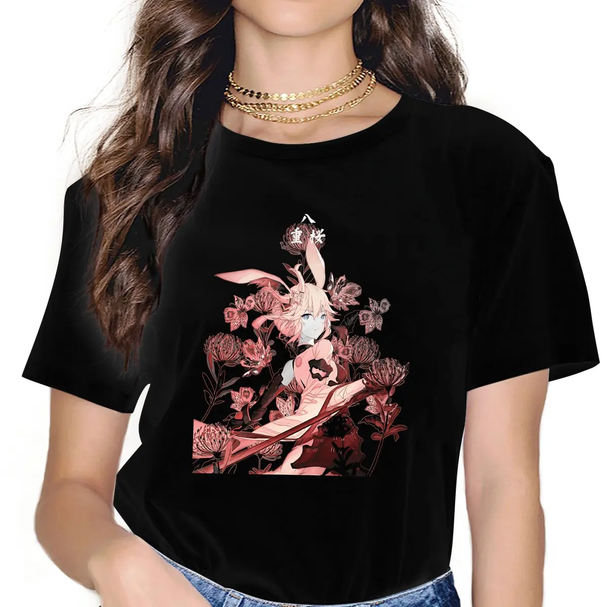 

Fiery Higanbana and Fox Samurai Classic Women's T Shirt Honkai Star Rail Game Novelty Tee Shirt Round Collar T-Shirts