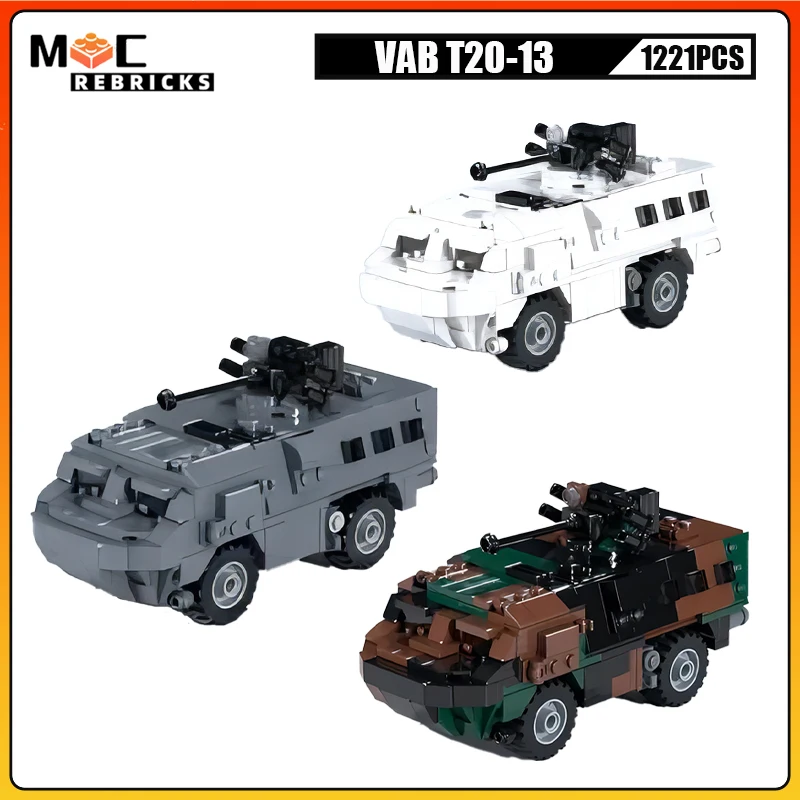 

Military Tank VAB T20-13 Main Wheeled Armored Vehicle Soldier Transport Panzer Building Blocks Assembly Model Kids Bricks Toys