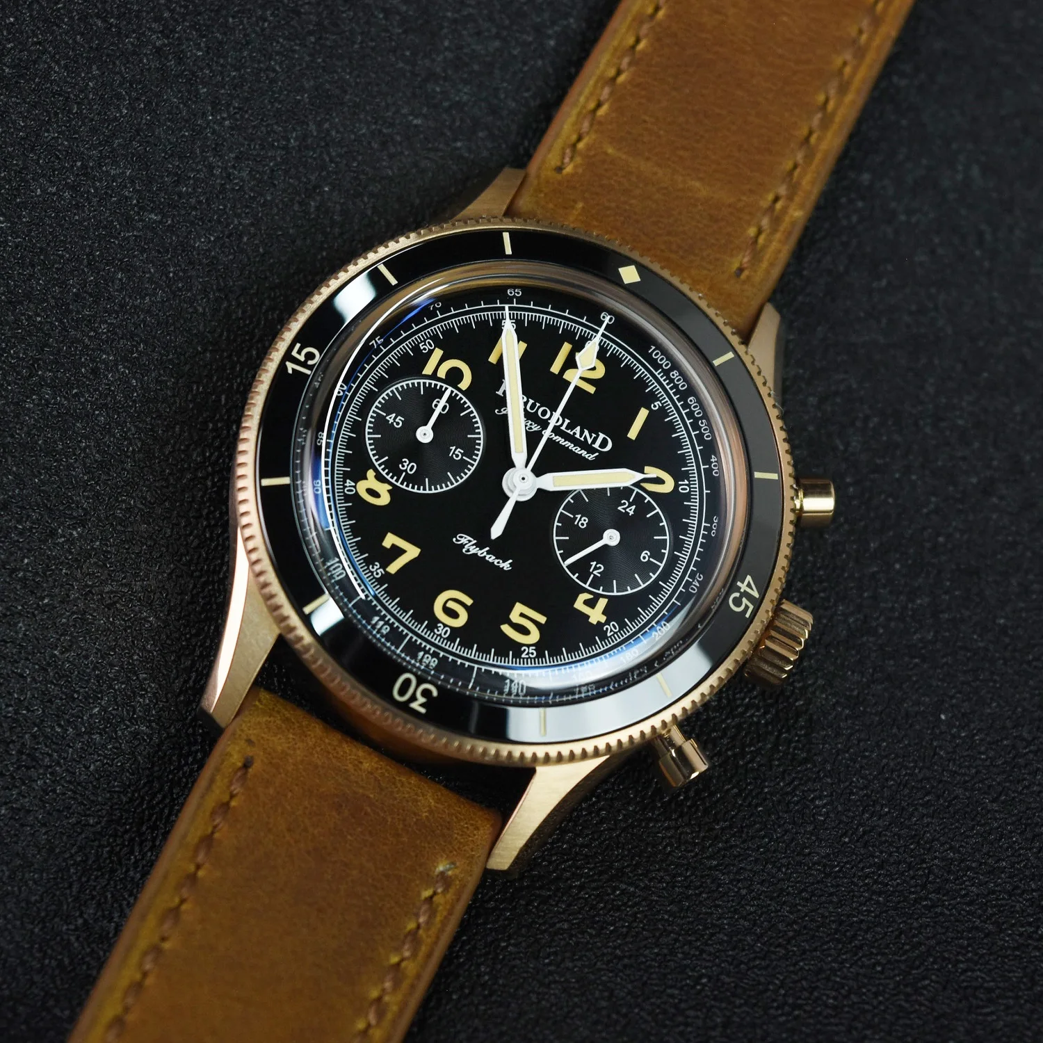 

Hruodland Men's Pilot Wristwatch Vintage Style 40mm Black Dial Bubble Sapphire Glass VK64 Quartz Movement Chronograph Function