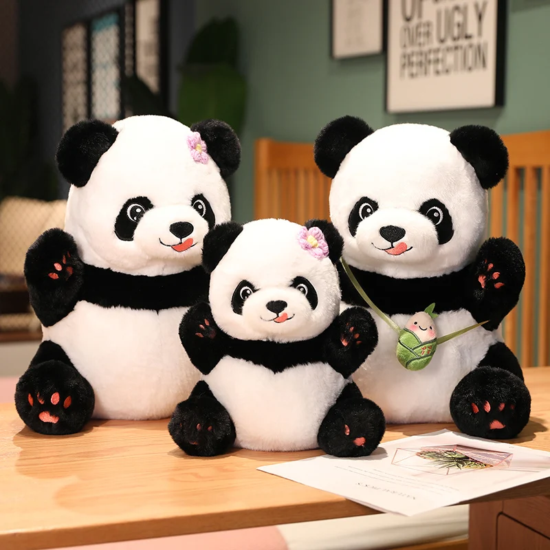 

15/25/35/50cm Cute Panda Plush Toy Kawaii Stuffed Animals Panda Backed Bamboo Shoots Wearing Flowers Soft Plushies Keychain Toys