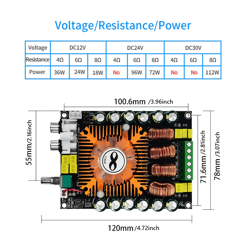TDA7498E 2.0 고전력 디지털 전력 증폭기 보드 DC 12V-36V 듀얼 채널 HIFI 증폭기 보드(냉각 팬 포함) 20Hz-20KHz