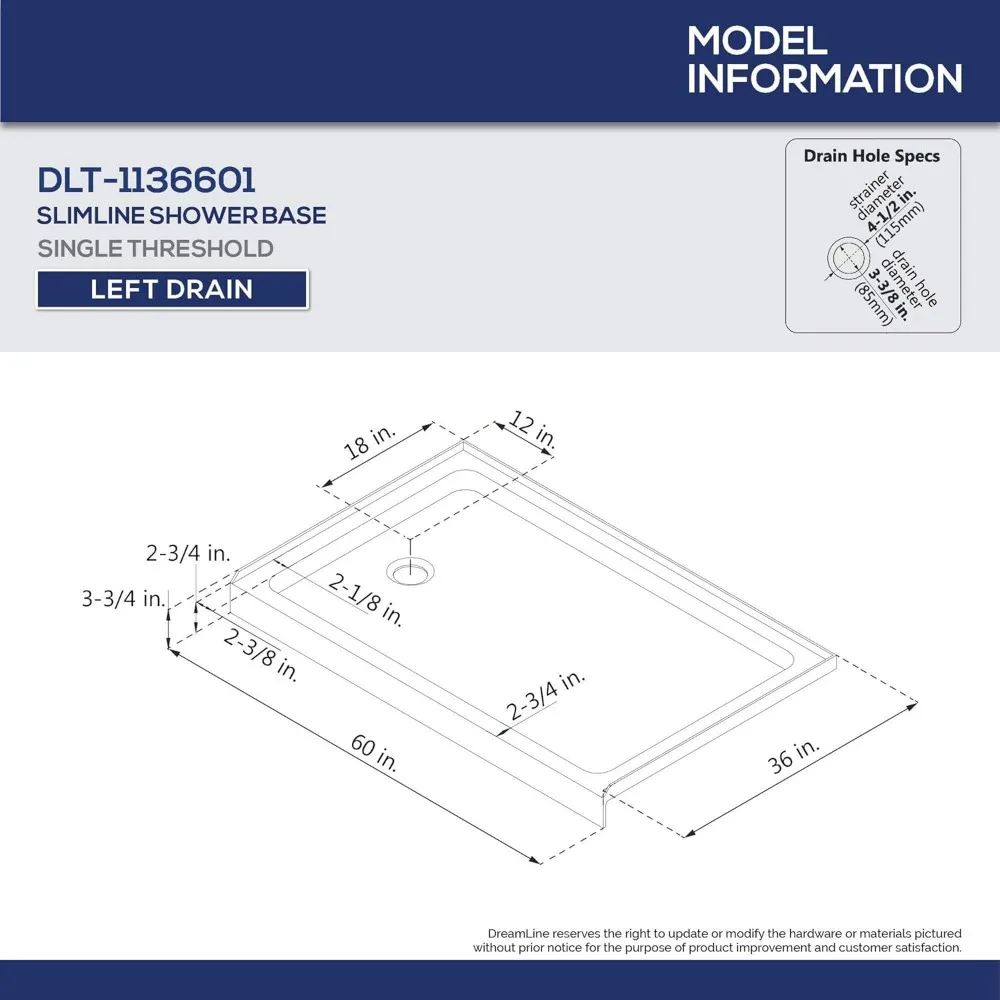 36 in. D x 60 in. W x 78 3/4 in. H Bypass Shower Door in Oil Rubbed Bronze and Left Drain Biscuit Base Kit 4