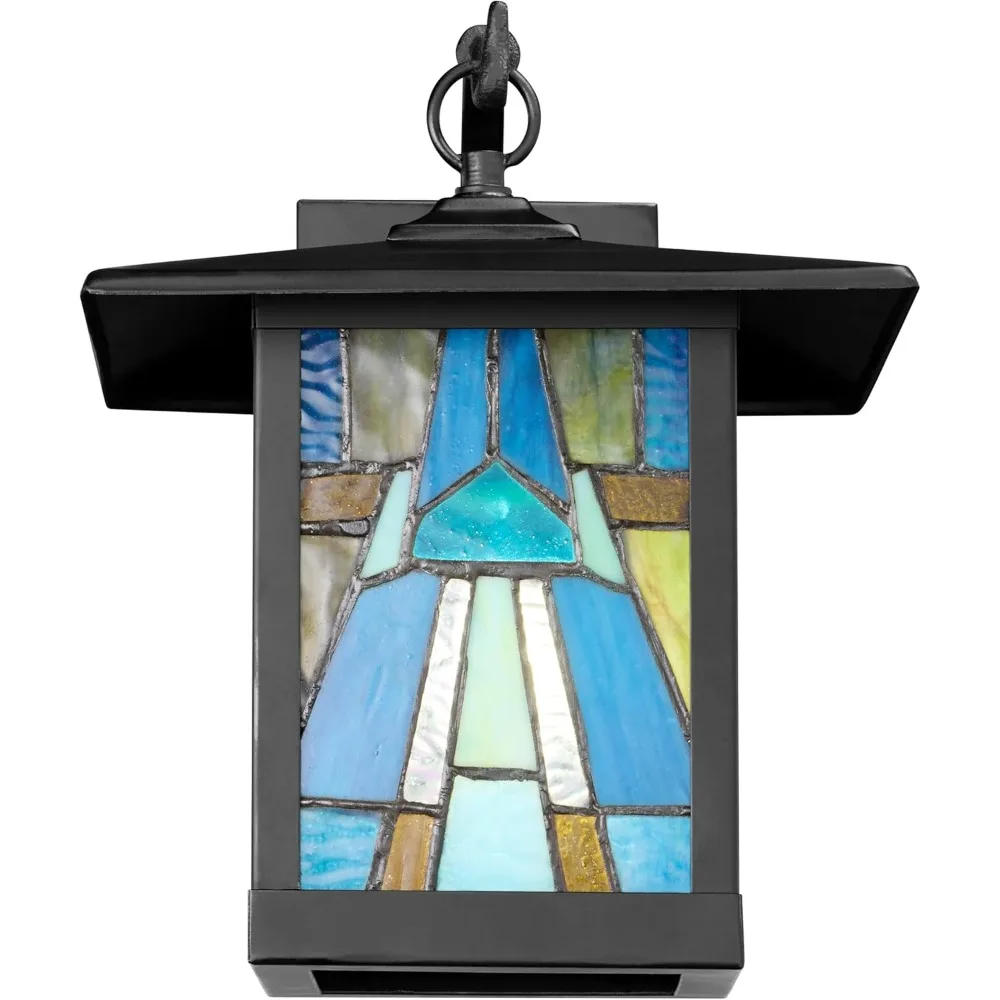 11.75 Inch Aqua Mission Style Outdoor Wall Light Lantern with One Bulb