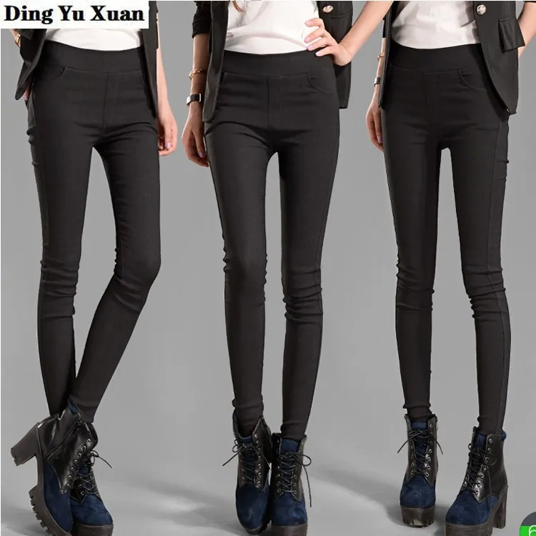 

Womens Elastic High Waist Pencil Pants Stretch Skinny Leggings Female Casual White Black Slim Trousers Legging with Pockets