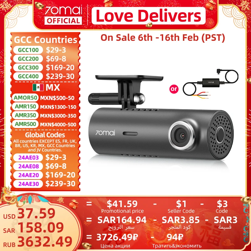 70Mai Dash Cam M300 Telecamera Per Auto 1296P Visione Notturna 70Mai M300 Registratore Dvr Per Auto 24H Modalità Di Parcheggio Wifi E Controllo App