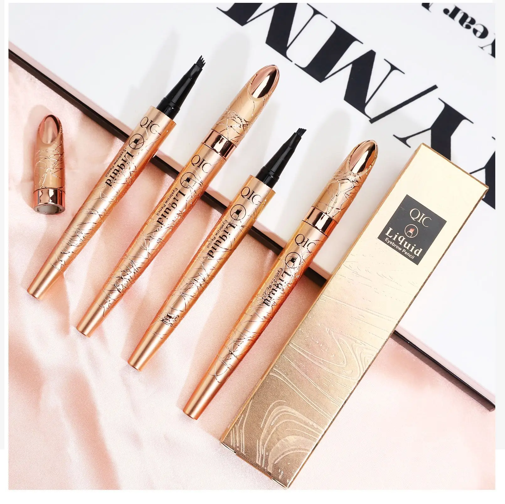 QIC Four-Jaw Ultra-Fine Liquid Eyebrow Pencil Tattoo Pencil Waterproof Sweat-Proof Dark Brown Liquid Brow Pen Makeup Cosmetics 6