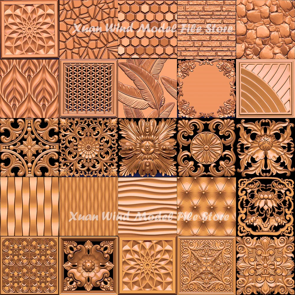25PCS+ 3D Model STL File Square Pattern for CNC Router Laser & 3D Printer