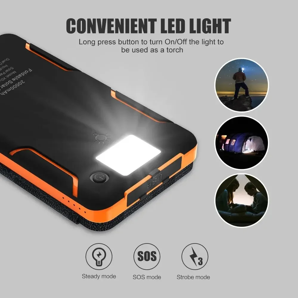 Power Bank solare da 20000 mAh, batteria esterna, pannello solare pieghevole, powerbank con doppio caricatore USB, powerbank per smartphone - Image 4